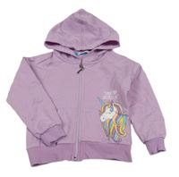 Levandulová prepínaci mikina s jednorožcom a kapucňou