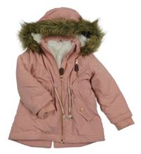 Růžová šusťáková zimní parka s kapucí s kožešinou Smile
