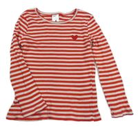 Červeno-biele pruhované rebrované crop tričko so srdiečkom C&A