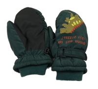 Smaragdovo-černé šusťákové zimní palcové rukavice