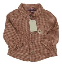 Nové - rezavo-světlebéžová kostkovaná košile s liškou SeRGeNT MaJoR 