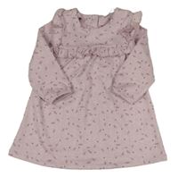 Starofialovo-biele vzorované bodkovaná é šaty s lístečky a volánikom PRIMARK