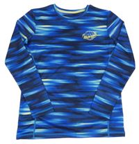 Modro-tmavomodro-žluté melírované sportovní triko se zeměkoulí a nápisy St. Bernard