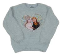 Svetlomodrý chlpatý sveter so srdíčkem z flitrů s Frozen a trblietkami C&A