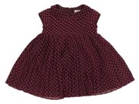 Tmavovínovo-ružové bodkovaná é plisované šifónové šaty s golierikom H&M