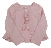 Světlerůžové žebrované propínací bolérko s volánikmi SHEIN