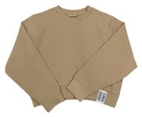 Hnedá rebrovaná crop mikina s nášivkou F&F