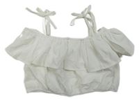 Biely crop top s volánikom SHEIN