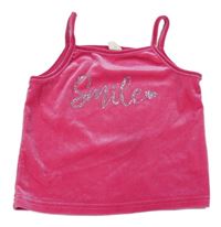 Tmavorůžový lesklý sametový crop top s nápisem z kamínků SHEIN