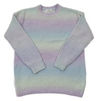 Světlefialovo/modro/zelený duhový rebrovaný pletený sveter H&M