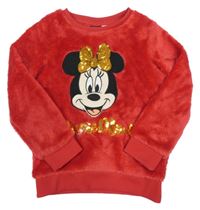 Červená plyšová mikina s Minnie s flitrami Disney