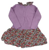 Fialovo-farebné šaty s květovanou sukní a golierikom Next