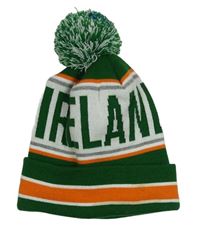 Zeleno-oranžovo-bílá pletená čepice IRELAND s brmbolcom