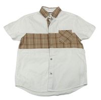 Bielo-béžová košeľa s kockovaným vzorom a kapsičkou Next