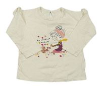 Krémové tričko s dievčatkom s volány a nápismi Matalan
