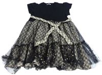 Čierno-béžové šaty s tylovou sukní s hviezdičkami Shein