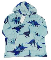 Světlemodrá chlupatá oversize mikina s dinosaury a kapucí M&S