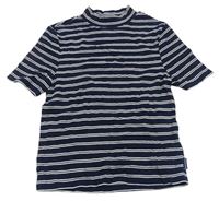 Tmavomodro-bílé pruhované žebrované crop tričko Tom Tailor
