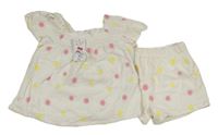 2set - Biele mušelínové tričko s výšivkami sluníček + podšité kraťasy F&F