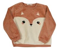 Starorůžovo-smotanová chlpatá mikina s líškou zn. H&M