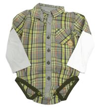 Khaki-limetkovo-bílé kostkované košilové body Ergee