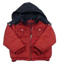 Tmavočerveno-tmavomodrá šusťáková zimní bunda s kapucí Tommy Hilfiger
