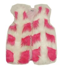 Bielo-tmavoružová kockovaná kožušinová podšitá vesta