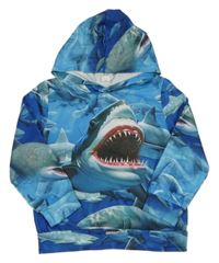 Modrá mikina so žralokmi a kapucňou Shein