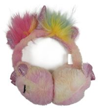 Růžovo-meruňkovo-žluté kožešinové klapky na uši s jednorožci