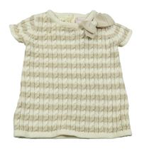 Smetanovo-béžové pruhované svetrové šaty s mašlou Savannah