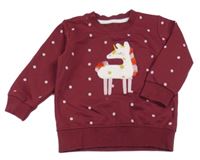 Vínová puntíkatá mikina s jednorožcem