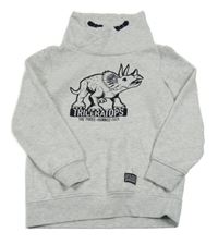 Svetlosivá melírovaná mikina s dinosaurom a komínovým golierom Dopodopo