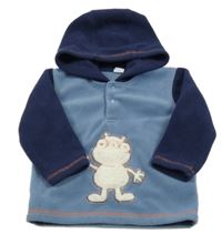 Modro-tmavomodrá fleecová mikina s príšerkou a kapucňou