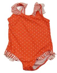 Červené puntíkaté jednodílné plavky s volánky Tu