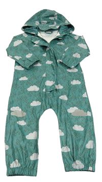 Zelená vzorovaná nepromokavá kombinéza s mraky a kapucí John Lewis