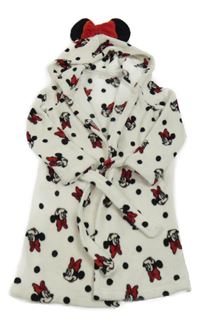 Smetanový puntíkatý chlupatý župan s Minnie a kapucí Disney