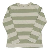 Světlebéžovo-zelené pruhované tričko H&M