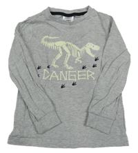 Sivé melírované pyžamové tričko s kostrou dinosaura L&D