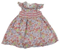 Bielo-farebné kvetované plátenné šaty s golierikom Matalan