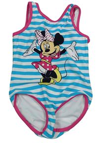 Azurovo-bílé pruhované jednodílné plavky s Minnie Disney