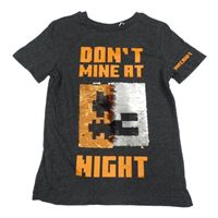 Tmavosivé melírované tričko s Minecraft z překlápěcích flitrů George