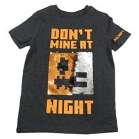 Tmavosivé melírované tričko s Minecraft z překlápěcích flitrů George