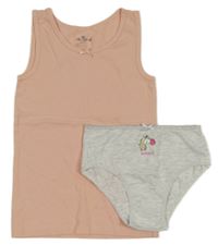 2set - Růžová košilka + světlešedé melírované kalhotky s jednorožcem