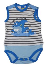 Bielo-tmavošedo-svetlomodré body so žralokom a pruhmi Topolino