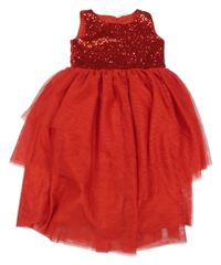 Červené flitrovo/tylové šaty H&M