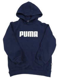 Tmavomodrá mikina s nápisem a kapucí Puma