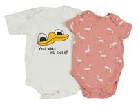 2x body - růžové s plameňáky + bílé s kačerem 