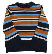 Tmavomodro-hnedo-modrý pruhovaný ľahký sveter H&M