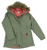 Khaki šusťáková zimní bunda s kapsami a kapucí Quechua