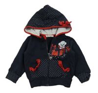 Tmavomodrá prepínaci mikina s psíkom a bodkovaná ou kapucňou